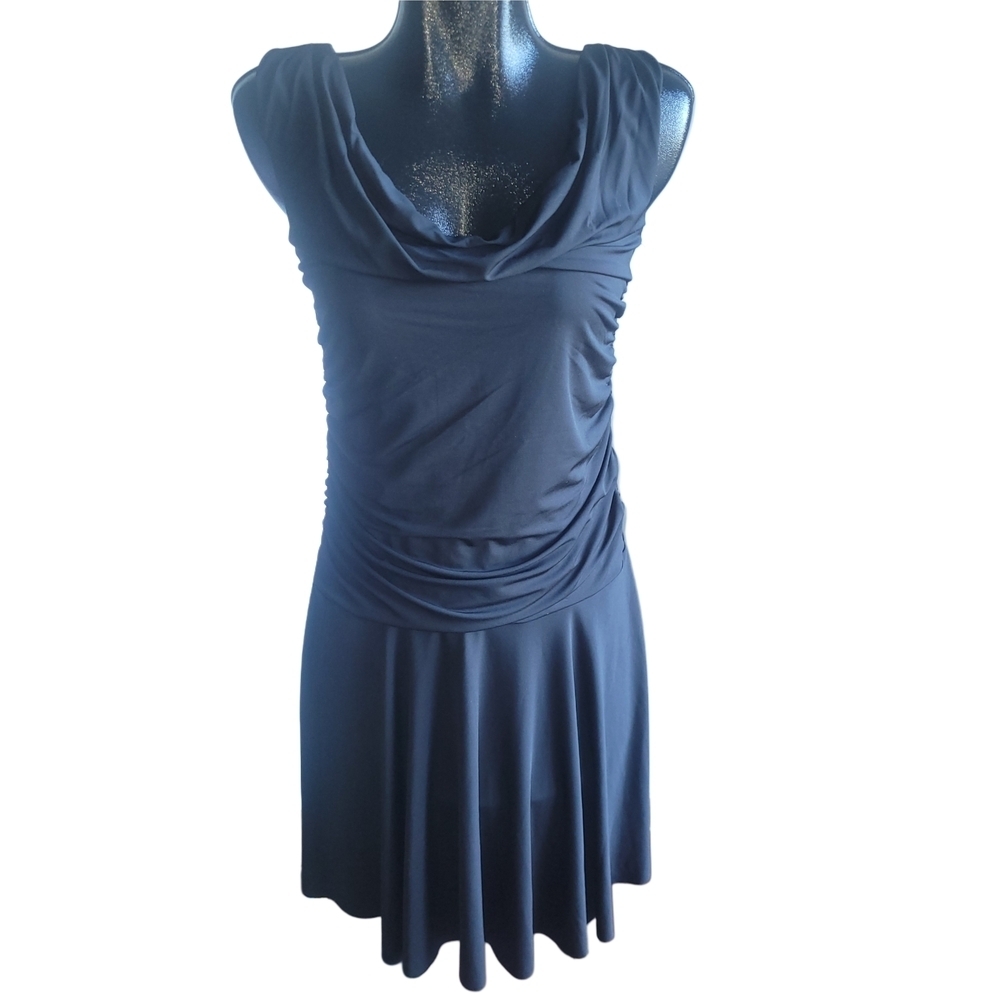 Nicole Benisti Black Sleeveless Draped Neckline Dress Size M